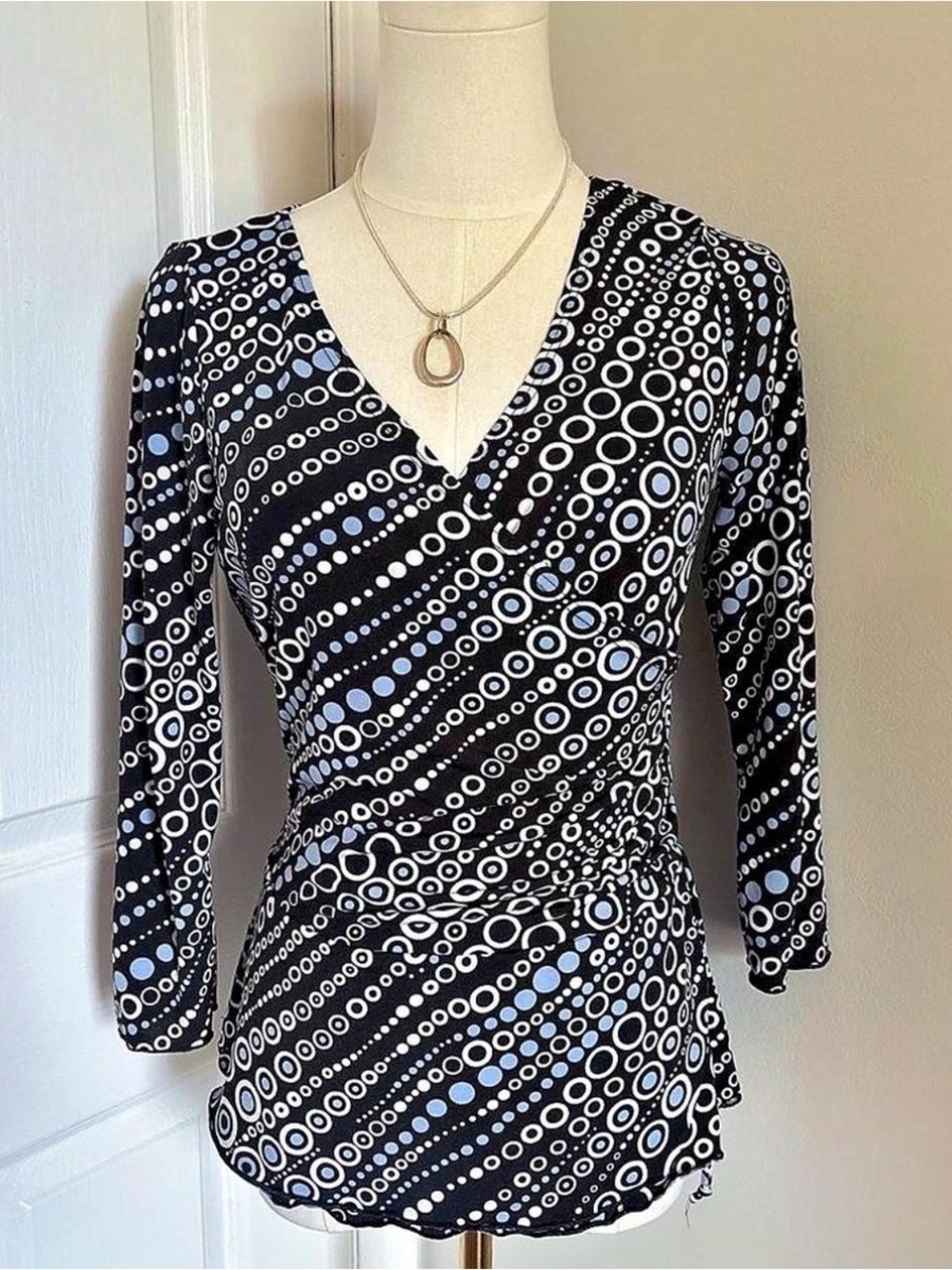 Studio 1940 Black & White Dot-Print Wrap Top - Women